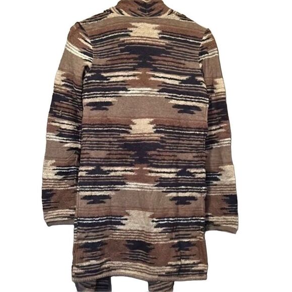 Aztec Southwestern Print Brown Open Front Duster Cardigan Sweater - Picture 2 of 8